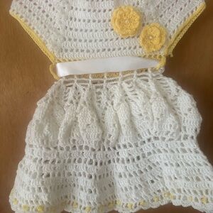 Handmade Crochet Kids Dress - White and Yellow